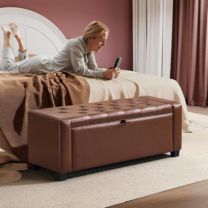 GRAINELL 42.13” Storage Ottoman Bench, Upholstered Tufted Bedroom Bench | End of Bed Storage Bench for Living Room & Entryway, 350 lb Capacity