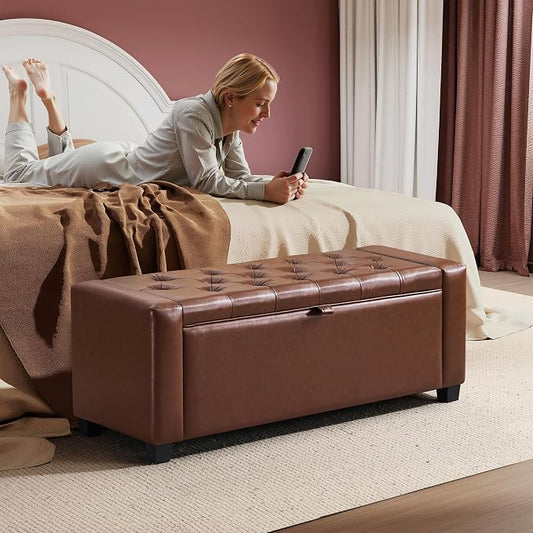 GRAINELL 42.13” Storage Ottoman Bench, Upholstered Tufted Bedroom Bench | End of Bed Storage Bench for Living Room & Entryway, 350 lb Capacity
