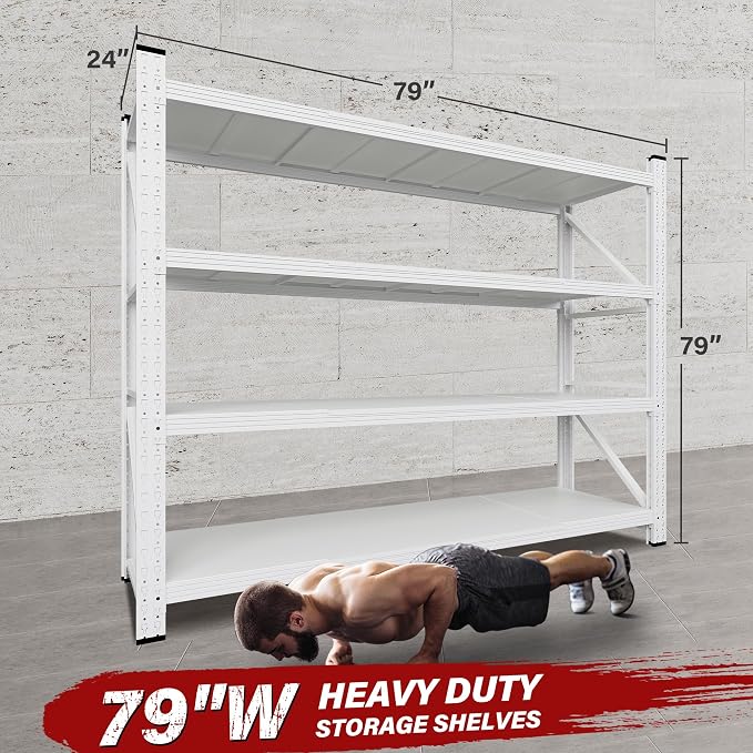 6000LBS Heavy Duty Garage Shelving Units,79" Wide & Deep Storage Shelves,White Metal Garage Shelves,Large Storage Rack,Steel Shelf,Industrial Shelving for Shop,Warehouse,Basement,79" W x 24" D x 79" H