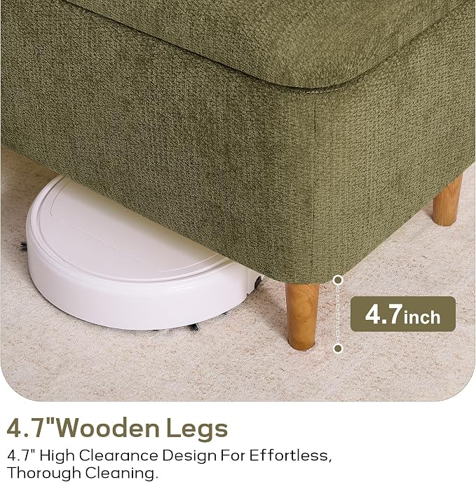 39.4" Ottoman with Storage Upholstered Storage Bench for Living Room | Modern Fabric End of Bed Bench Footstool with Wooden Legs Ottoman Bench for Window Hallway Entryway Bedroom Green