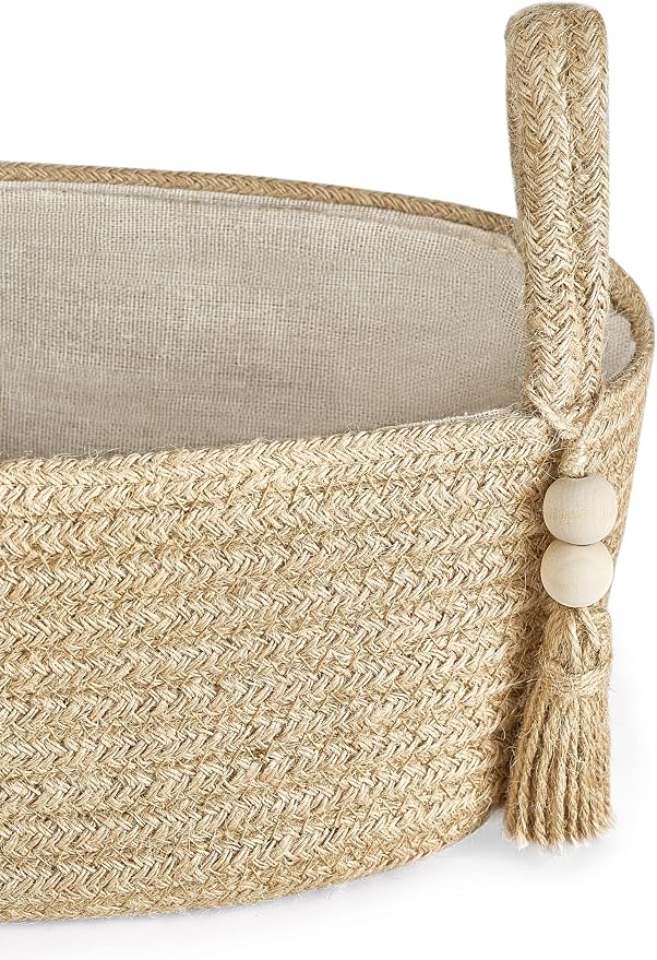 Mkono Toilet Paper Basket, Boho Bathroom Decor, Small Storage Organizer | Brown, 13"L x 6"W, Back of Toilet Basket, Decorative Woven Tray with Handles, Space-Saving, Living Room Bedroom, 1 Pack