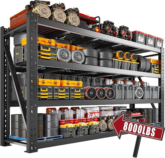 Bepatio 8000LBS Heavy Duty Garage Shelving,77" W Shelves for Industrial | 4-Tier Adjustable Metal Shelving Unit,Rust Proof Large Tall Rack,for BasementsWarehouse Shop Commercial,77"W x 24" D x 72" H
