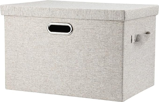 Graciadeco Large 17 36 Quart Collapsible Stackable Storage Bins with Lids, 1 Pack Beige Foldable Fabric Closet Storage Boxes with Lids, 4 Handles Toy Heavyduty Dark Gray Linen Storage Cube Box | 36 Quart 1 Pack Beige Collapsible Stackable Linen Fabric ...