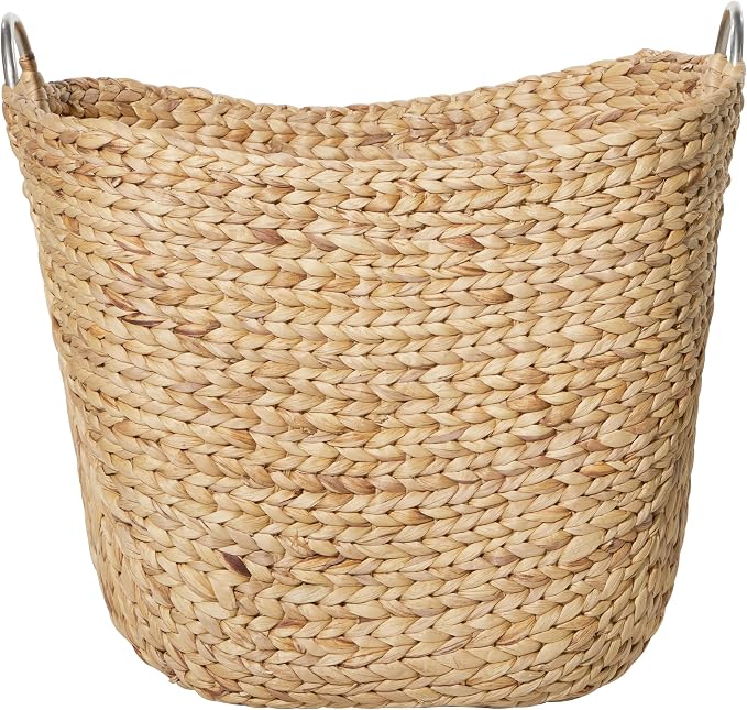 Deco 79 Seagrass Handmade Decorative and Functional Storage Basket Large Woven Basket Organizer with Ring Metal Handles, Basket for Storage 21" x 17" x 19", Brown