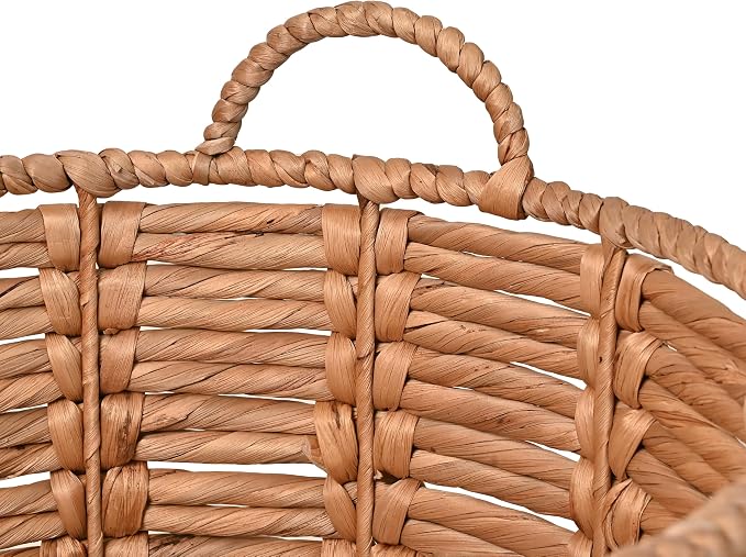happimess Laurel Hand-Woven Abaca Storage Basket 19", Natural/Black | Wicker Seagrass Container with Handles for Decoration, Laundry Room Entryway Hamper, 22 Pounds Capacity, Braided Accents