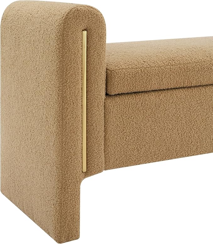 Christopher Knight Home Upholstered Storage Ottoman, Teddy Fabric Bench with Solid Wood Legs, Comfortable Foot Rest Stool, Storage Bench for Bedroom End of Bed, Living Room, Dining Room, Khaki