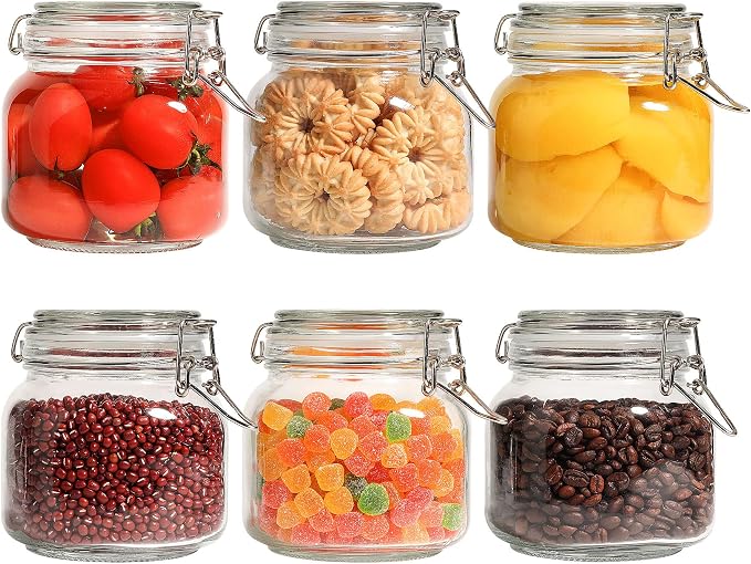 ComSaf Square Glass Pantry Jars with Airtight Lids 27 oz 6 Pack Spice Jar | Coffee sugar cookies, Snacks spices, Loose tea storage, Pantry organization, Kitchen cabinet storage, Countertop spice setup