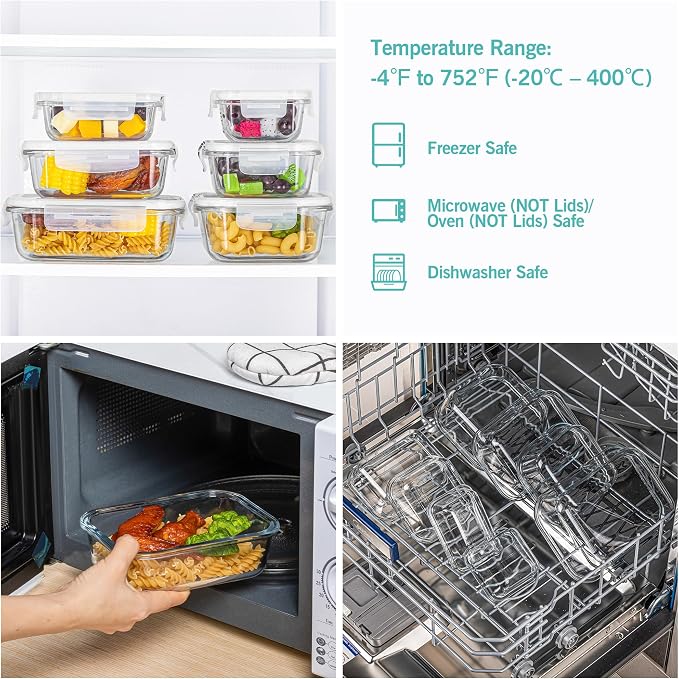 Vtopmart 8 Pack Glass Food Storage Containers with Airtight Lids | Meal Prep Lunch Containers, Leakproof, Leftover Storage, Take-out, Microwave, Oven, Freezer and Dishwasher Safe, BPA Free