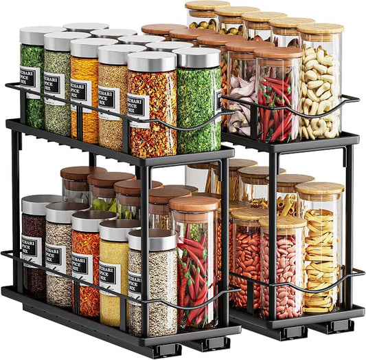 1 Packs Pull Out Spice Rack Organizer for Cabinet, 2-Tier Slide Out Seasoning Organizer, Narrow Cabinet Spice Rack, 10.7" Dx4.8 Wx8.85 H, Full Extension Ball Bearing Glides, Kitchen Pantry Organizer