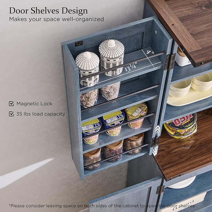 72" Tall Wooden Pantry Storage Cabinet with Door Shelves & Drawer | Farmhouse, Barn Doors, Adjustable Shelves, Freestanding, Anti-tip Kit, for Kitchen, Dining Room, Living Room