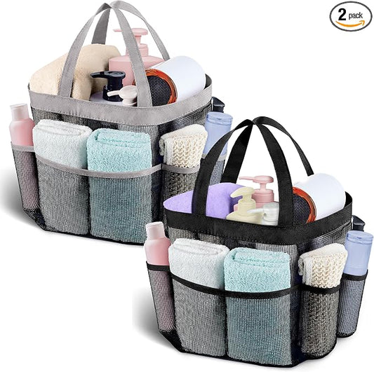 Mesh Shower Caddy Portable - 9 Pockets for College Dorm Room Essential | Large Capacity Mesh Shower Caddy with 9 Pockets, Portable Hanging Toiletry Bag for College Dorm, Gym, Camping and Beach