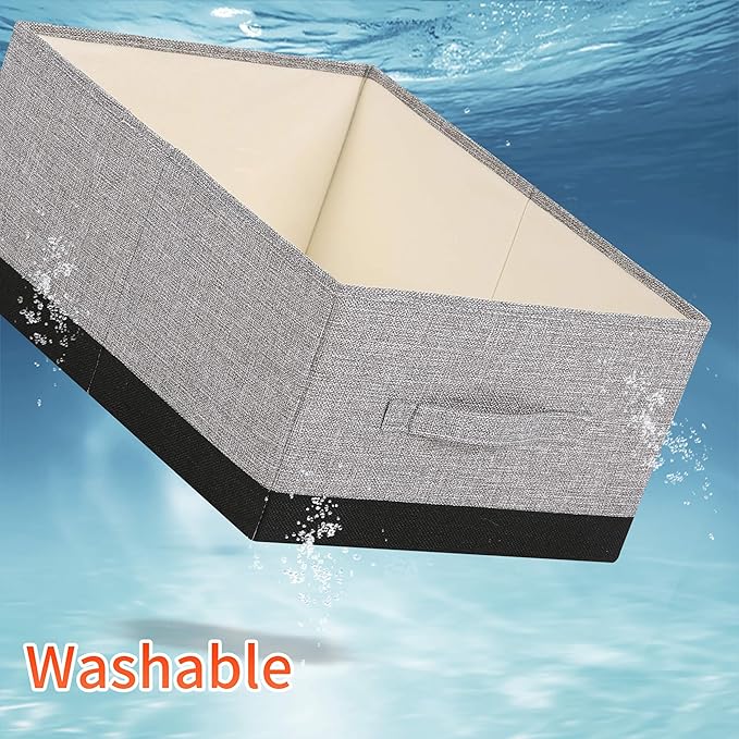 linen closet organizers and storage, 3 Pack Large Storage Baskets, Washable, Clothing Storage Bins with Handle, Closet Organizer for Storage Sweater,Sheets (gray black, 16" x9½x6¾)