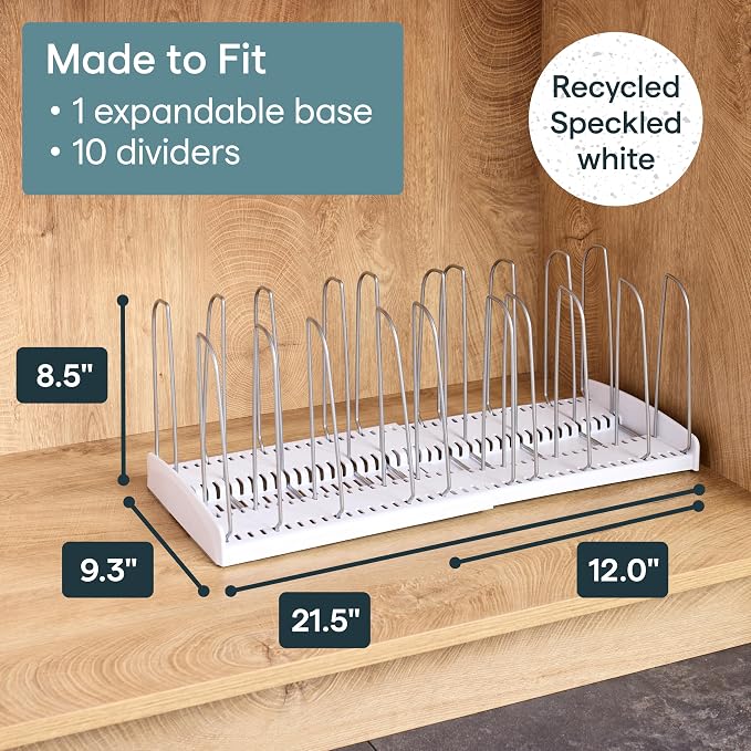YouCopia StoreMore Expandable Cookware Rack with Tall Steel Wires, 12.5"-22" Wide Adjustable Pan Organizer for Kitchen Cabinet Storage, Premium Edition