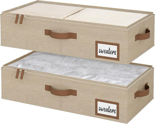 StorageWorks Under Bed Storage Containers with Handles and Label Holder, 2 Pack Ultra-thick Fabric Underbed Bins, Closet Organizer for Clothes, Blankets, Sweater
