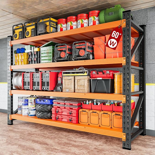 5000LBS Heavy Duty Garage Shelving Units,60" Wide & Deep Storage Shelves,Orange Metal Garage Shelves,Large Storage Rack,Steel Shelf,Industrial Shelving for Shop,Warehouse,60" W x 24" D x 70" H