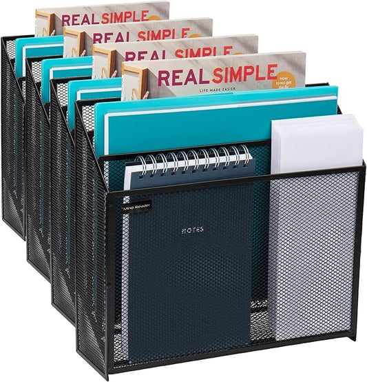 Mind Reader Metal Mesh File Organizer, Black | 3-Tier | Desktop | Modern Style | Pack of 4