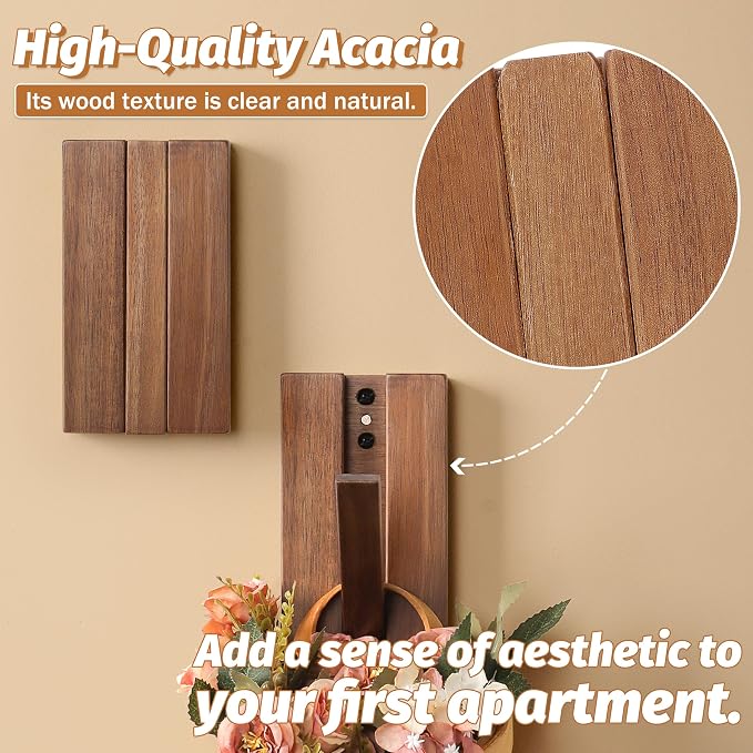 Wood Wall Hooks for Bathroom: 4Pack Foldable Rustic Decor Hangers | Heavy Duty Coat Hooks for Hanging Towels Backpack Jacket - Space Saving Minimalist Design for Aesthetic Homeowners