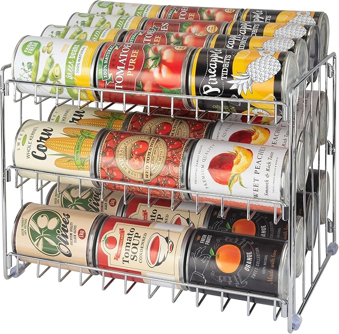 Kitchen Details 3 Tier Can Organizer, Chrome Steel Canned Food Storage Rack, Holds 36 Cans,Space-Saving Pantry & Cabinet Storage Solution | Easy Access to Canned Goods,Freestanding Design,(Pack of 12)