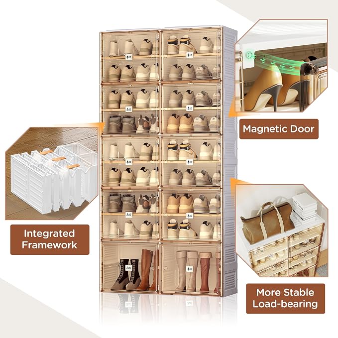 ANTBOX Portable Shoe Rack Organizer for Closet Entryway, Stackable Sneaker Storage Shoe Cabinet with Magnetic Clear Door, Large Plastic Storage containers Bins with Lids 9 Tiers 36 Pairs