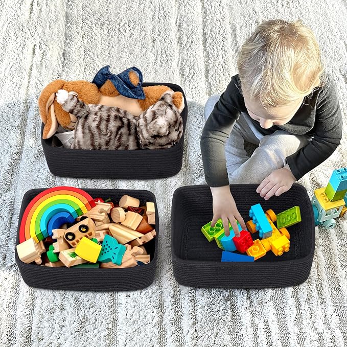 Goodpick 3-Pack Boo Storage Baskets for Organizing, 11 x 7 x 4.5 in | Closet Organizer Bins, Empty Storage Baskets for Organizing, Toy Baskets Storage Kids Storage Bin, Black