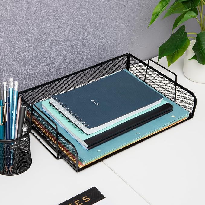 Mind Reader Stackable Paper Tray, Desktop Organizer, File Storage, Office, Metal Mesh, 4 Pcs., Black (Pack of 4)