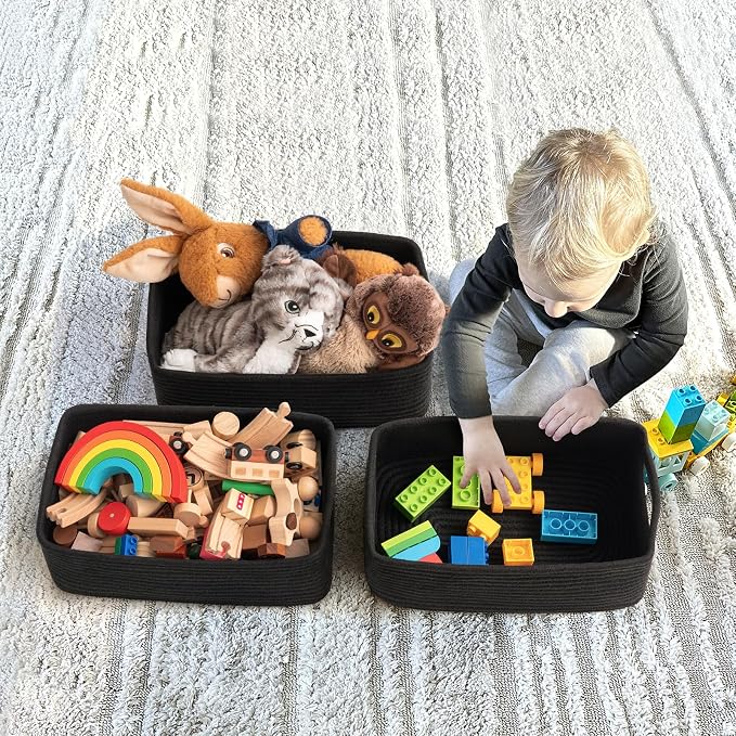 Goodpick 3-Pack Boo Storage Baskets for Organizing, 13 x 8 x 5 in | Closet Organizer Bins, Empty Storage Baskets for Organizing, Toy Baskets Storage Kids Storage Bin, Black