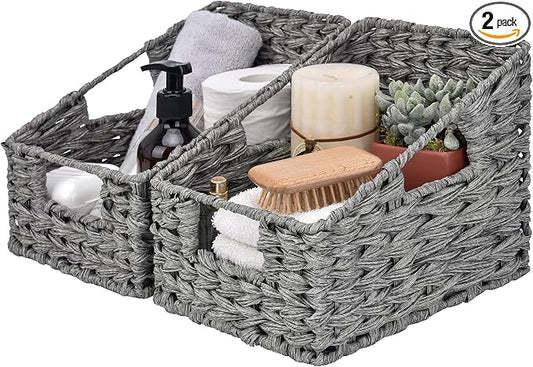Granny Says Wicker Basket With Handles, Shelf Baskets For Organizing | Wicker Storage Baskets For Pantry, Open Front Basket For Shelves, Kitchen Storage Baskets, Decorative Basket For Home Decor