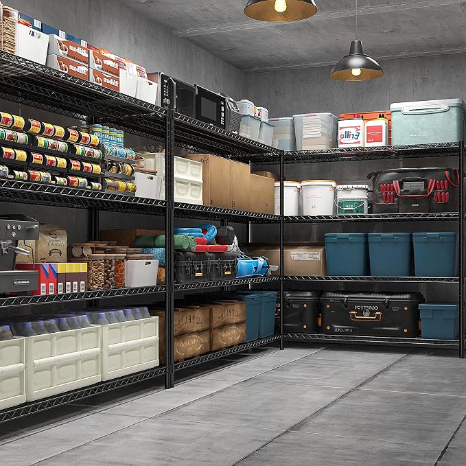 REIBII 4-Tier Heavy Duty Shelving with Wheels, 2480LBS Storage Shelf Rack | 1-inch (25.4mm) steel tube, industrial casters, lockable wheels, tool-free, rust-proof, garage, warehouse, pantry, commercial