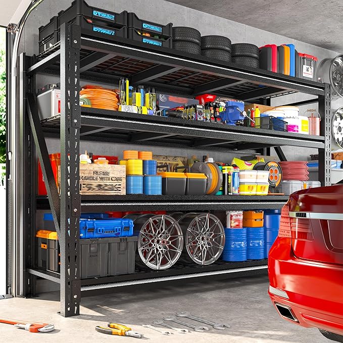 Romorgniz 5020LBS Heavy Duty Garage Shelving, 68.2" W Storage Shelves with Wire Deck, Rust/Water Resistant, 4 Tier Adjustable Industrial Shelving for Warehouse Basement, 23.5" D Deep x 72" H, 2PC
