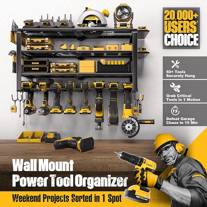 Spampur 420LB Capacity Power Tool Organizer with Charging Station & 6 Outlets | Quick Assembly 4-Layer Heavy Duty Rack for Drills & Batteries | Ultimate Garage Storage & Christmas Gift for Men | Garage Storage for Workshop, Christmas Gift for Men, Dad,...