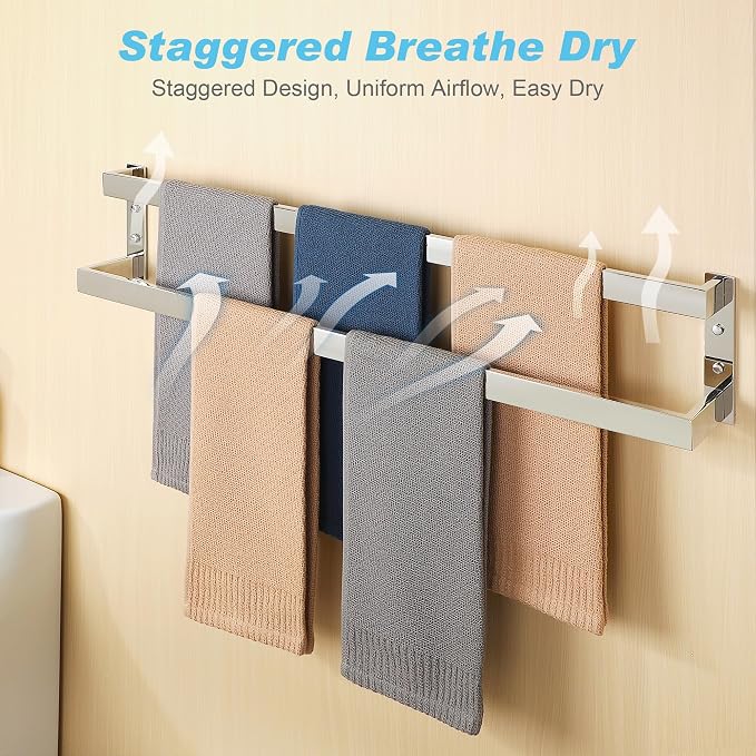 Alise Double Towel Bar, 32" Double Towel Racks for Bathroom,Polished Chrome | Bathroom Towel Rack Wall Mounted, 3.54" Wide Faster Drying, Ladder Design, SUS304 Stainless Steel