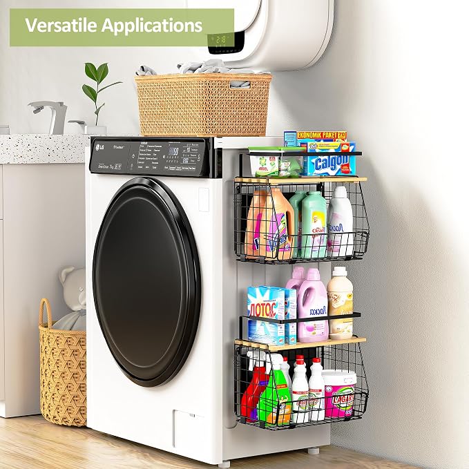 2 Pack Magnetic Shelf for Fridge, Fruit Potato Onion Storage Bins | Magnetic Basket with Lid, Side of Fridge Storage, Produce Basket for Fruits Vegetables Spices, Kitchen Pantry Organizer