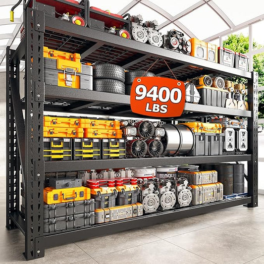 Bepatio 9400LBS Garage Shelving Heavy Duty,68'W Storage Shelves,Large Industrial Metal Shelving,4Tier Shelving Unit,Adjustable Rack Shelf for Basement Warehouse Commercial School,23.7'Dx72'H,Black