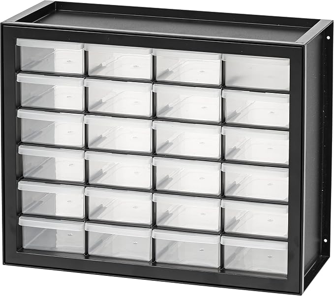 IRIS USA 24-Drawer Plastic Storage Cabinet, Teacher Toolbox, Garage, Black | Wall mountable, Stackable, Small Business Scrapbook Art Balloons Building Bricks Crafts Stickers Storage