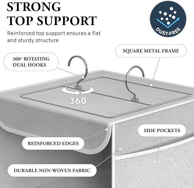 Simple Houseware 5 Shelf Hanging Closet Organizer, Gray | 360° Rotating Dual Hooks, Top Support Metal Frame, 6 Side Mesh Pockets