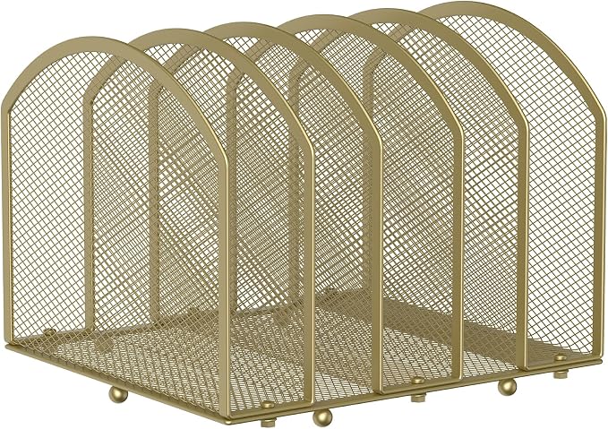 MINDEPOT Desk File Organizer 5 Sections Desktop Organizer File Sorter Office Organization File Folder Holder for Office School & Classroom (Gold, 5 Section - 1Pack)