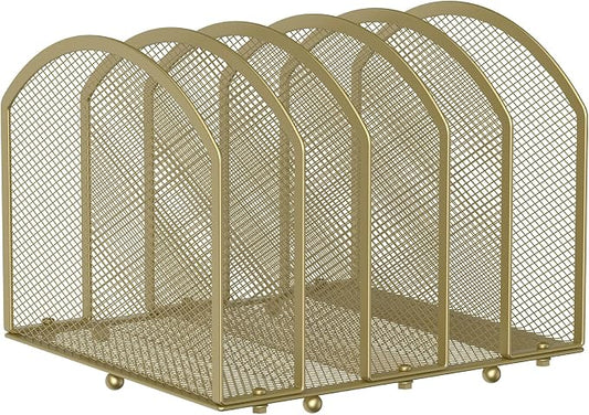 MINDEPOT Desk File Organizer 5 Sections Desktop Organizer File Sorter Office Organization File Folder Holder for Office School & Classroom (Gold, 5 Section - 1Pack)
