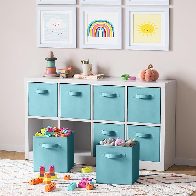 Storage Cubes Pack Of 8 - Standard Size Cube Storage Bin 10.5x10.5x11 With Dual Handles For Easy Carrying- Fabric Storage Bins Collapsible (Blue)