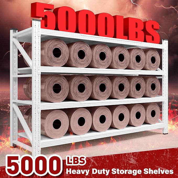 SISESOL 5000LBS Heavy Duty Garage Shelving Units,60" Wide & Deep Storage Shelves,White Metal Garage Shelves,Large Storage Rack,Steel Shelf,Industrial Shelving for Shop,Warehouse,60" W x 24" D x 70" H