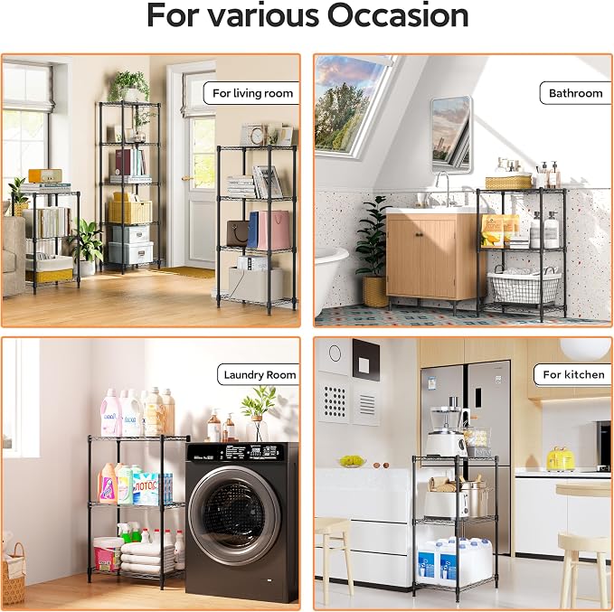 M MZG 3 Tiers Shelf Metal Storage Shelves Wire Rack Closet Organizers with Wheel for Garage Kitchen Bathroom Laundry Black 11.8" D x 17.7" W x 28.8" H