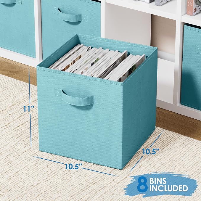 Storage Cubes Pack Of 8 - Standard Size Cube Storage Bin 10.5x10.5x11 With Dual Handles For Easy Carrying- Fabric Storage Bins Collapsible (Blue)
