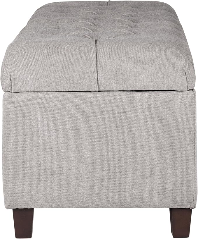 Homepop Home Decor | Tufted Ainsley Button Storage Ottoman Bench with Hinged Lid | Ottoman Bench with Storage for Living Room & Bedroom, Grey