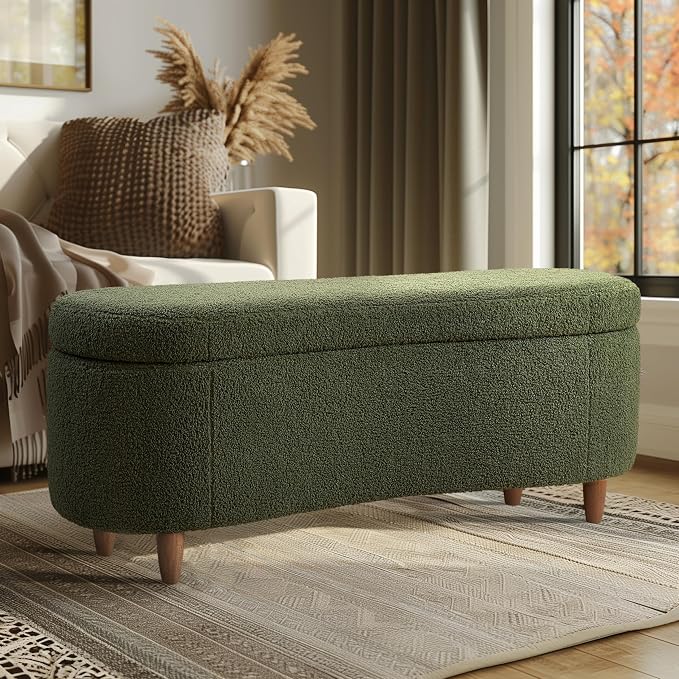 Bailey Boucle-Style Curved Storage Accent Bench