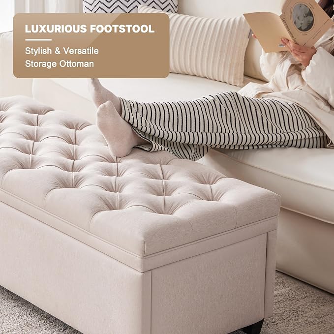 Mangodan 50 Inch Large Storage Ottoman, Tufted Ottoman with Storage | End of Bed Ottomans for Living Room, Bedroom, Modern Entryway Benchs