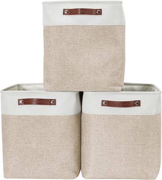 DECOMOMO Extra Large Storage Baskets, 54.5L Fabric Storage Bins 3 Pack | XXXL Storage Baskets for Shelves, Linen Closet Organizers (Beige & White, 17" x 13" x 15")