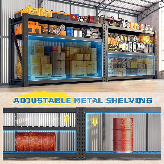Bepatio 8250LBS Heavy Duty Garage Shelving,Storage Shelves Industrial Metal Shelving, 3-Tier Adjustable Shelves for Factory Warehouse Shop Storage Room 24" D × 60" W × 66" H, Black
