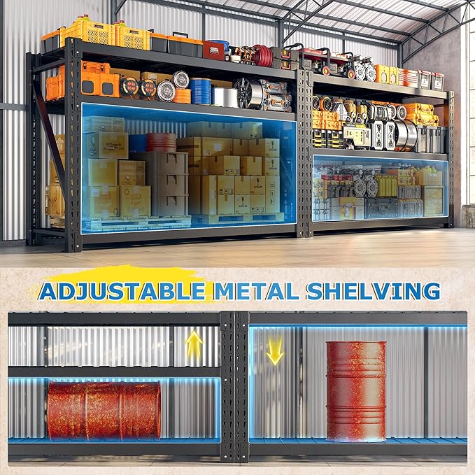 Bepatio 8250LBS Industrial Storage Shelves 2-Pack, 66"H x 60"W x 24"D Super Heavy Duty Shelves, 3-Tier Adjustable Rivet Metal Shelving Unit for Warehouse Distribution Center, Commercial Garage Shop