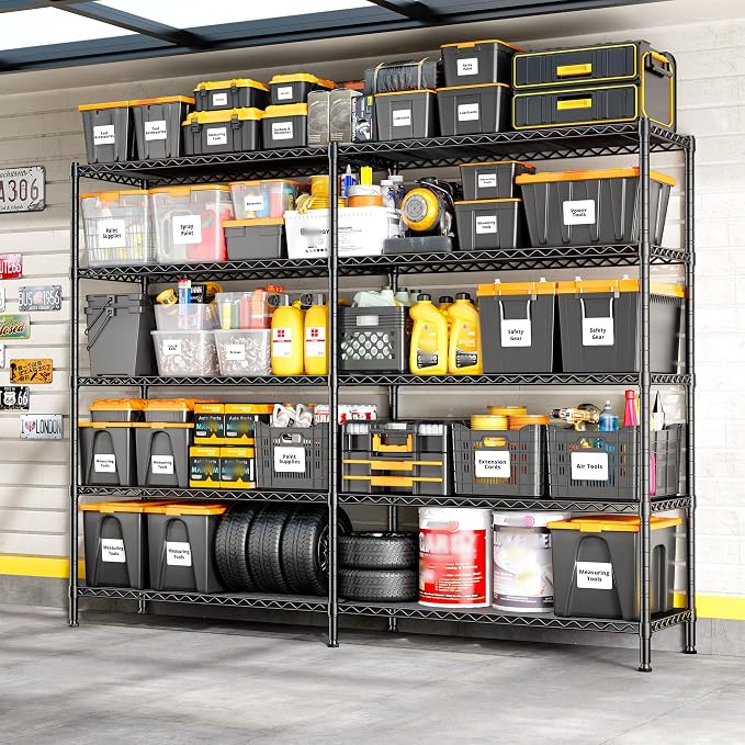 REIBII 70" W Storage Shelves, 1600LBS Heavy Duty & L/H Shaped, for Garage | 5-Tier Freestanding, Adjustable shelf, Powder Coated Moisture Resistant, Anti-Tipping Device, Leveling feet, for Kitchen