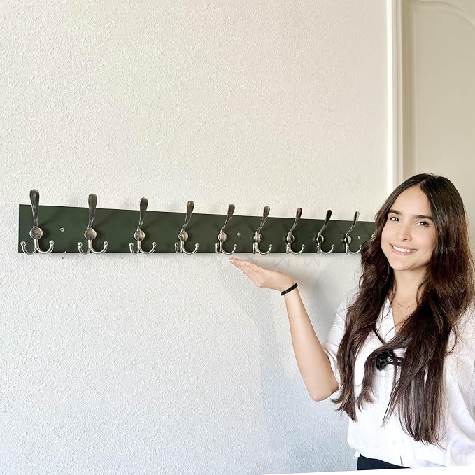 SKOLOO Creations Forest Green Solid Wood Wall Mounted Coat Rack, 10 Hooks, 38-1/8" Long - Kitchen, Mudroom, Entryway, Bathroom - Includes Mounting Hardware, Wall Coat Hanger, Towel Rack, Pack of 2