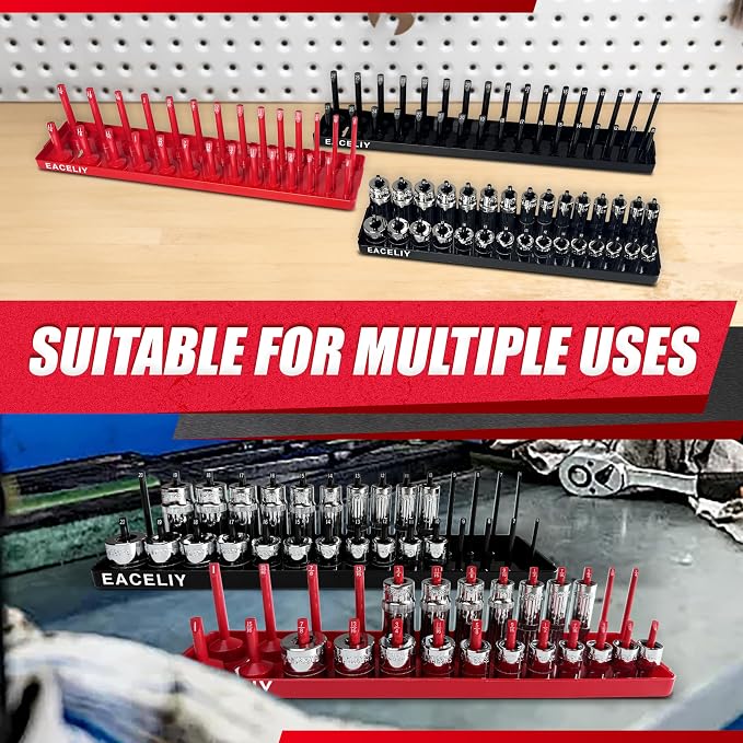 EACELIY Socket Organizer Tray Set,1/2", 1/4" and 3/8" SAE & Metric Deep & Shallow Socket Holder Kit, Deep and Shallow Socket Holders for Toolboxes(sockets not included) 丨6PCS